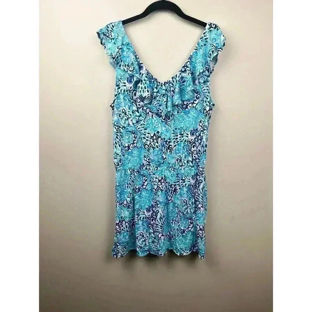 Lilly Pulitzer Blue Aqua Spritz Alessa Romper - size Large - Picture 2 of 5